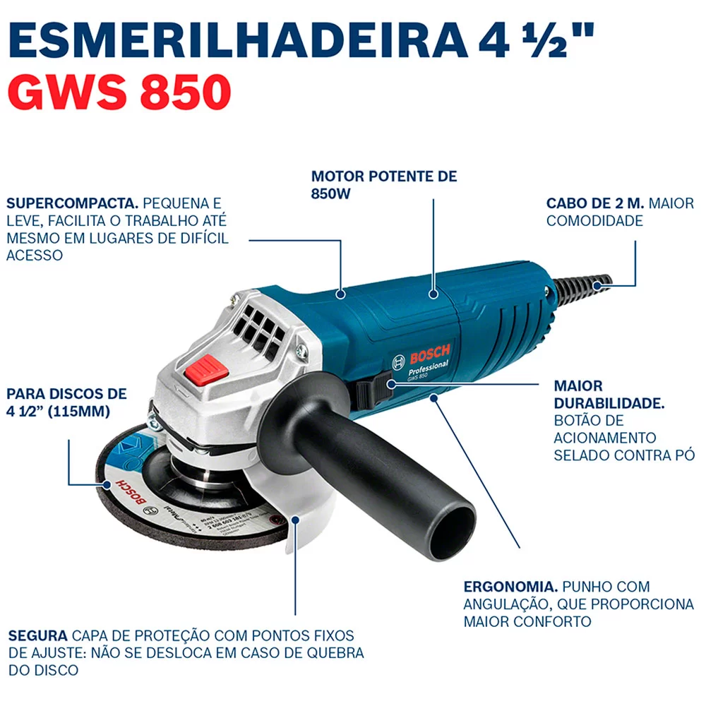 ESMERILHADEIRA ANGULAR- 850W- BOSCH GWS 850