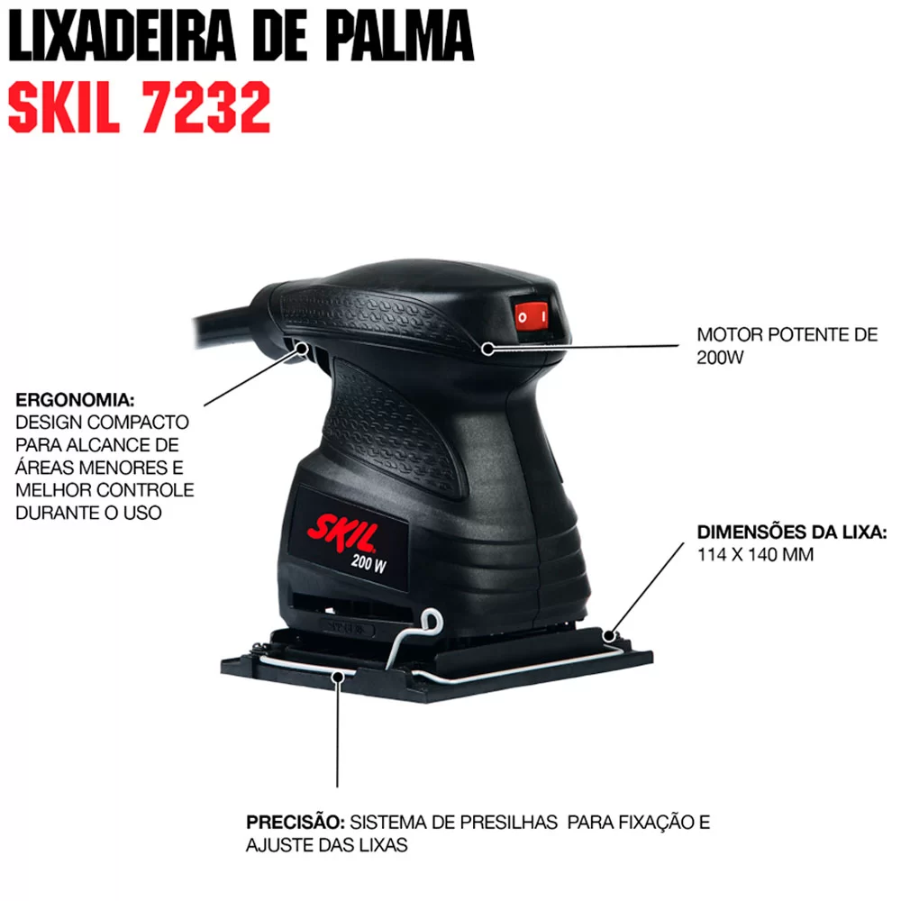 LIXADEIRA ORBITAL/DE PALMA - 200W 220V SKIL