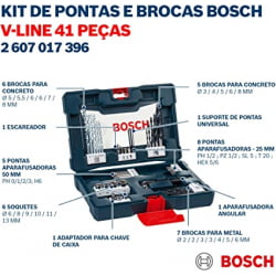 KIT DE PONTAS E BROCAS 41 PÇS - BOSCH V-LINE (COM CHAVE CATRACA)